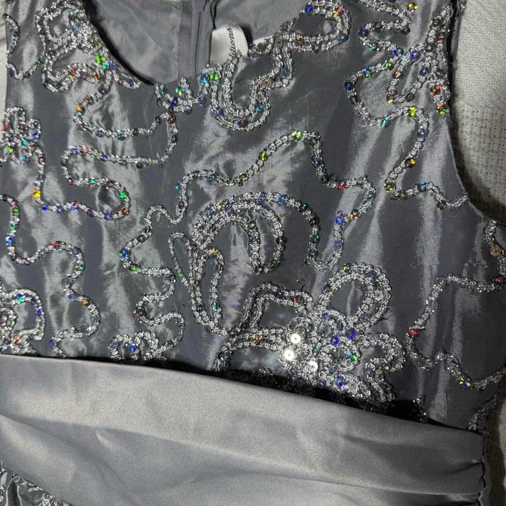 Rare Editions Silver Gray Floral Pattern Sequin Party Dress Girls‎ Sz 12 Wedding